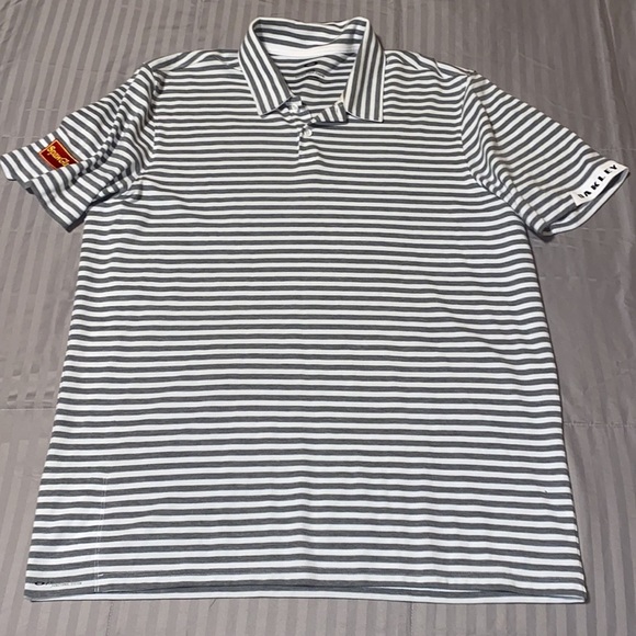 Oakley Gray & white striped collared polo shortsleeve men’s regular fit shirt XL - Picture 5 of 9